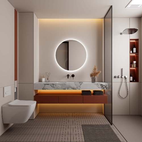 Round Backlit LED Bathroom Mirror Project in Los Angeles, USA