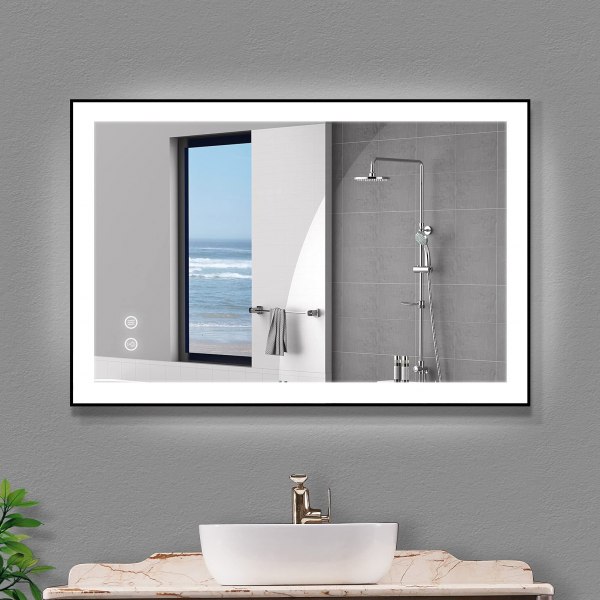 DP-FRAMED-002 24 x 36 Inch Black Metal Frame Led Bathroom Mirror