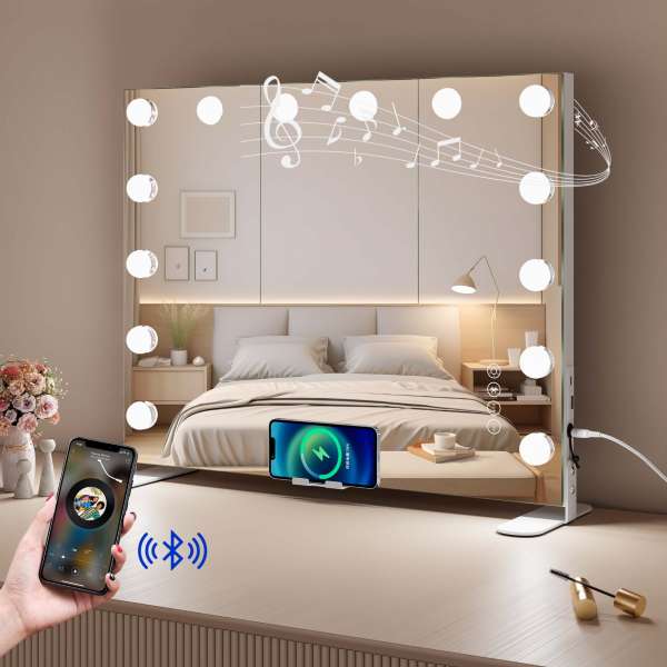 Hollywood Mirror With Bluetooth Speakers